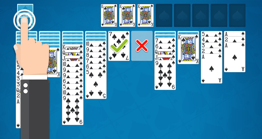 Play our Spider Solitaire game by tapping or clicking on the cards or move them with your mouse
